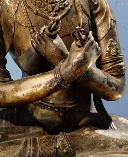 Detail of a statue of Vajradhara, the Supreme Buddha