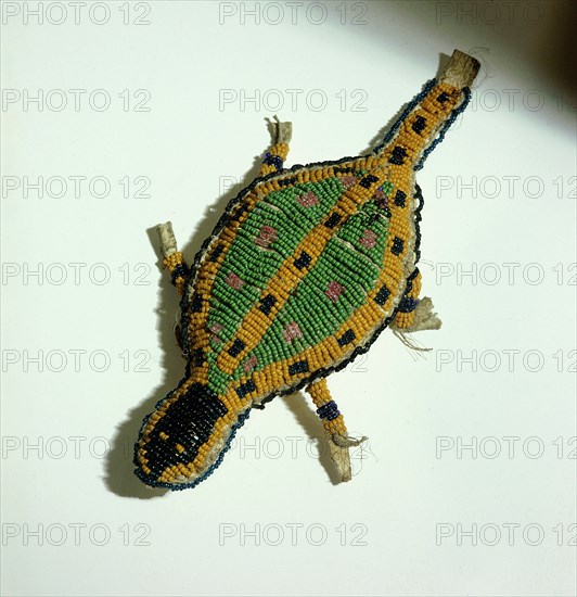 Beaded buckskin pouch in the form of a turtle