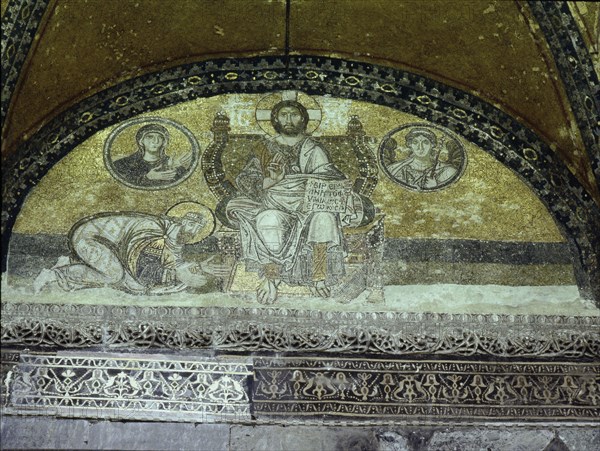 Mosaic over the entrance from the narthex of the Hagia Sophia Istanbul