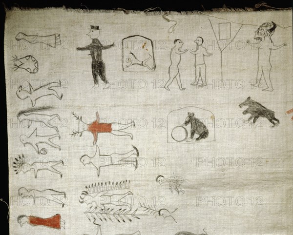 Detail of a Winter Count, a pictographic calendar of Plains Indian history