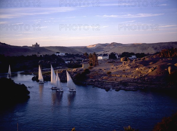 Feluccas on the Nile near the island of Philae