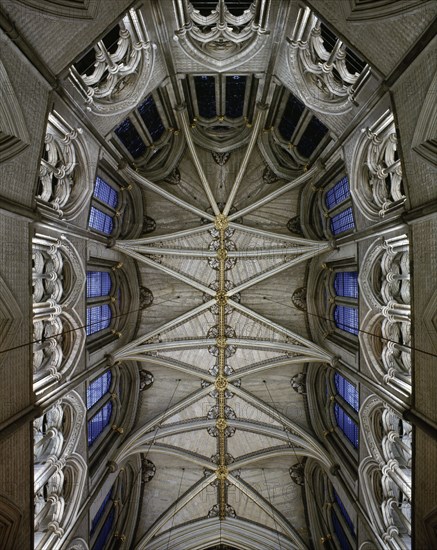 The richly ornamented Gothic vaulting of the nave