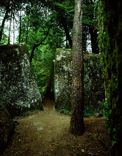 Door in the granite block wall of the Camp d' Artus, Finistere, the site of a town inhabited by the Armoricans in the 1st C BC