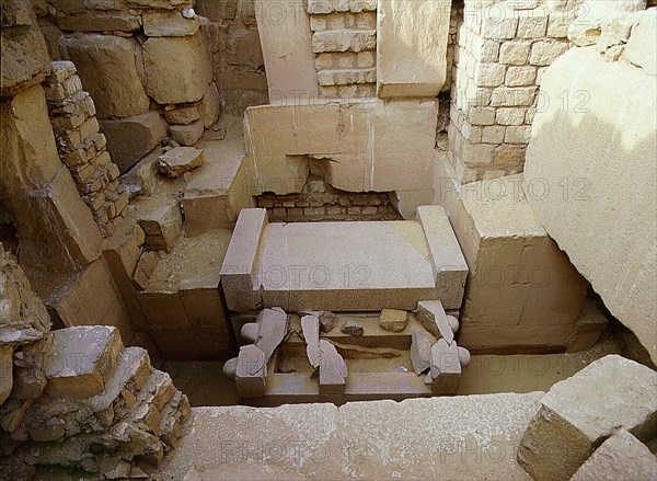 Sarcophagus in the burial chamber of the mastaba of Ptah-shepses at Abusir