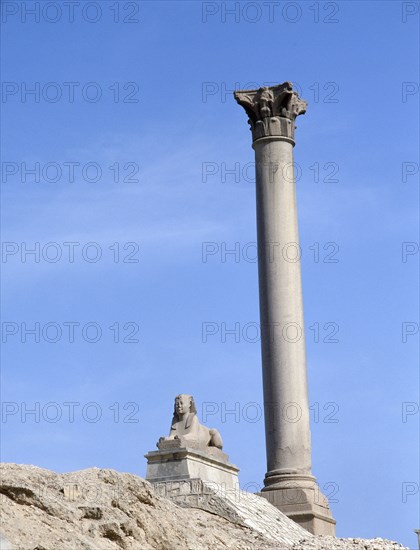 The misnamed "Pompey's Pillar", still standing in front of the Serapeum at Alexandria where it was erected in circa 299 AD in honour of the Emperor Diocletian