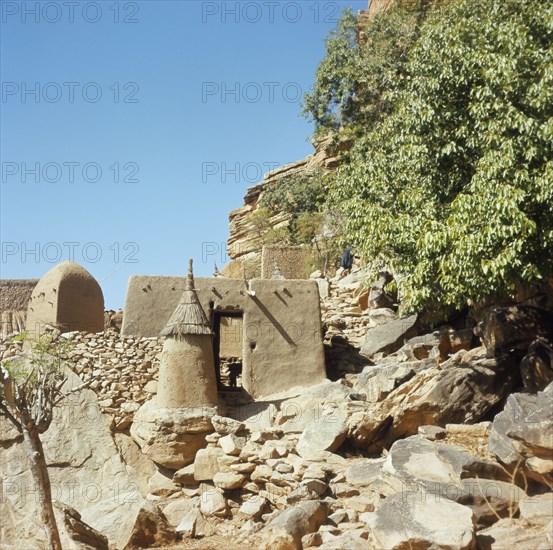 A Dogon village at the foot of the Bandiagara cliffs