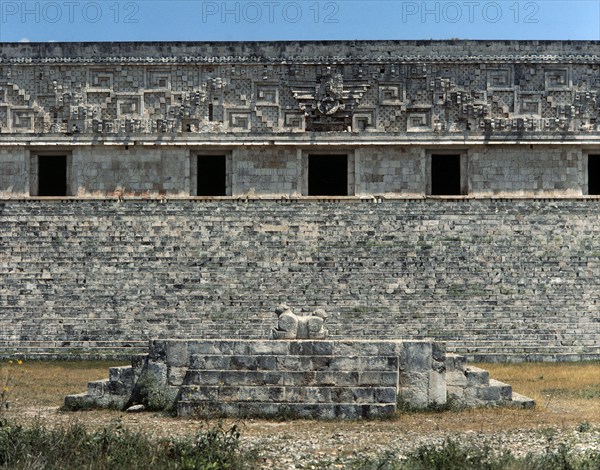 The Palace of the Governor at Uxmal with the Jaguar Throne in the foreground