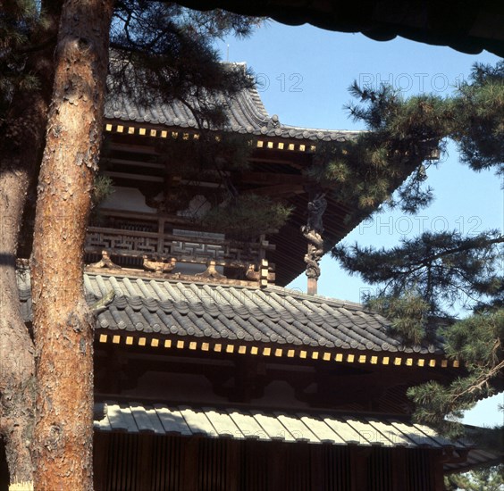 Kondo ('main hall') at the Horyu-ji temple, probably the oldest Buddhist temple in Japan and the oldest timber building in the world