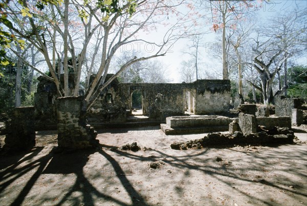 The ruins of Gedi, an important East African city and centre of the slave trade between c