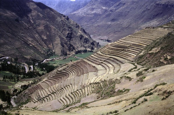 A view of the great Inca agricultural terraces at Pisac, Peru