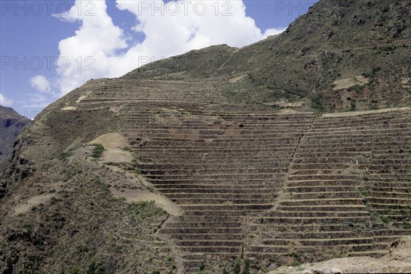 A view of the great Inca agricultural terraces at Pisac, Peru