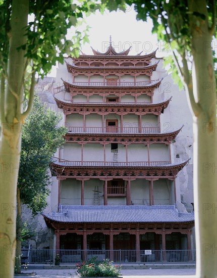 The site of the Mogao Caves, also known as the Thousand Buddha (Quinfodong) Caves, Dunhuang