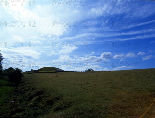 View of the stone built mound covering the prehistoric passage tomb at Newgrange