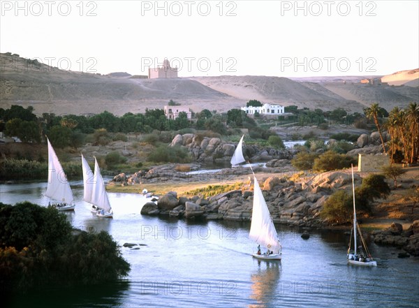 Feluccas on the Nile near the island of Philae