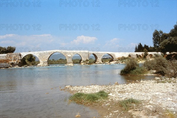 The 13th C Seljuk bridge spanning the Koprucay (ancient Eurymedon) river