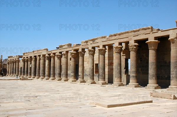 The West Colonnade of lotus-flower topped columns wchi flanks one side of the entranceway to the Temple of Isis