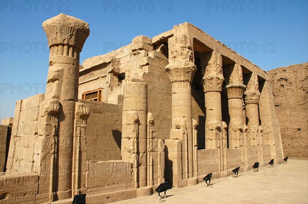 The colonnade of the Birth House (Mammisi), outside the main temple which was the focus of the annual Coronation Festival which celebrated the divine birth of Horus and tof the reigning pharaoh