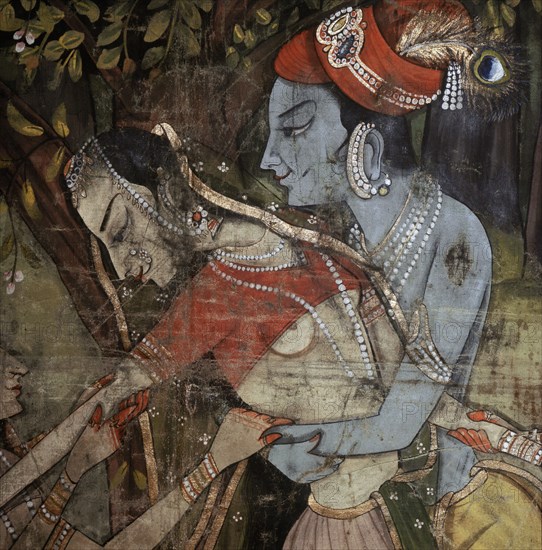 Detail of a palace wall hanging which depicts the legend of Krishna