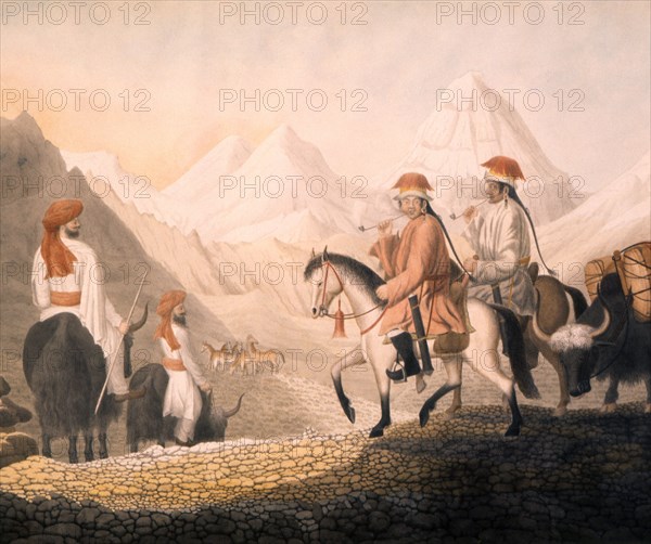 William Moorcroft and Hyder Jung Hearsey travelling in Wester Tibet disguised as Indian Holy Men, 1812