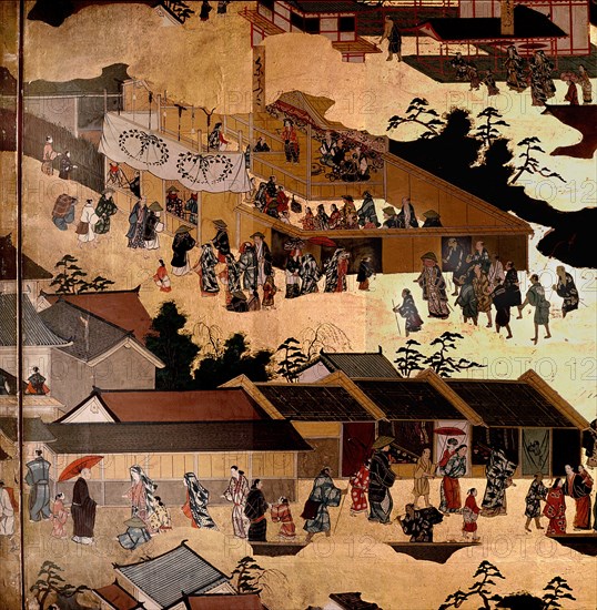 Detail of a screen depicting Nijo Castle, the headquarters of the Tokugawa family in Kyoto