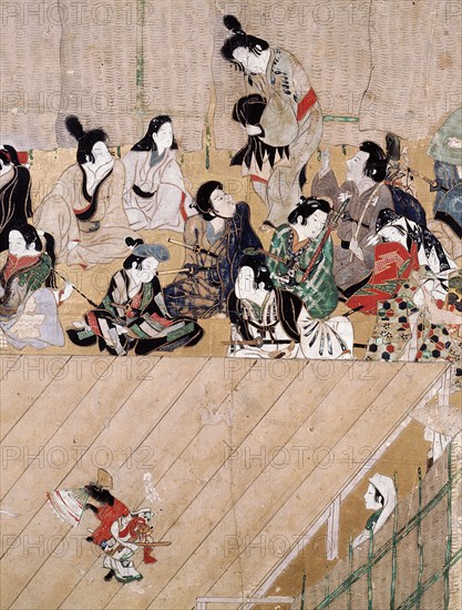 A screen depicting the popular festivities that took place at Shijo gawa, Kyoto