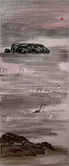 Painting by Ch'i Pai shih: 'Sailing Boats in the Mist'  (hanging scroll)