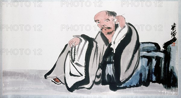 Painting by Ch'i Pai shih: 'Sitting Monk' (hanging scroll)