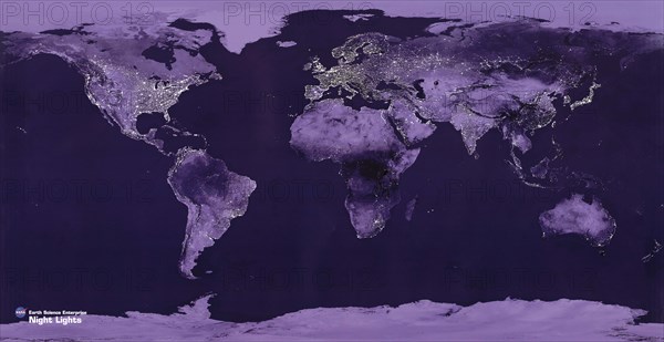 Satellite View of the World showing Electric lights and usage 2004 ...