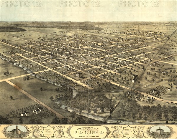 Birds eye view of the city of Kokomo, Howard Co., Indiana 1868 1868