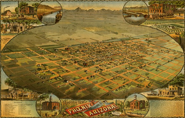 Birds eye view map of Phoenix, Arizona 1885 1885