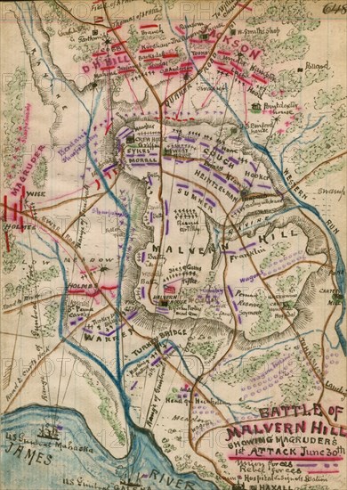 Battle of Malvern Hill showing Magruder' s 1st attack June 30th. 1862