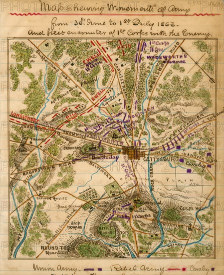 Movements of army from 30th June to 1st July 1863 : and first encounter of 1st Corps with the enemy. 1863