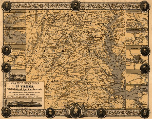 Pocket war map of Virginia, with portraits of Scott & his generals. 1861