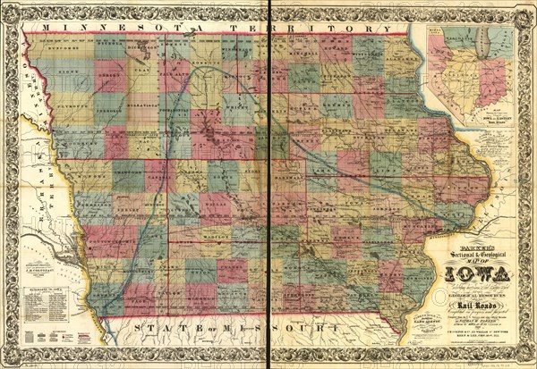 geological map of Iowa exhibiting her iron, lead, copper & coal - 1856 1856