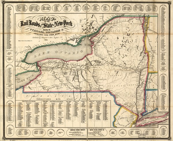 New York showing the stations, distances & connections with other roads - 1858 1858