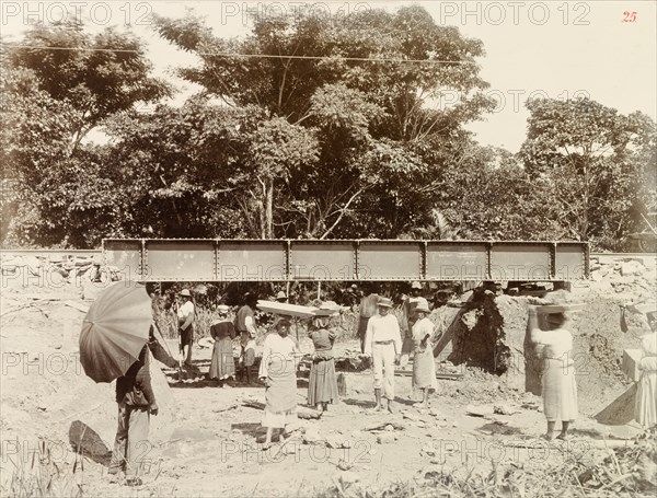 Flood works beneath a railway bridge, Trinidad