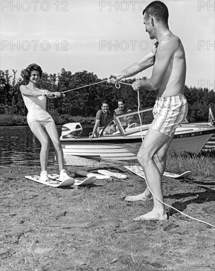 Woman Learning To Water Ski