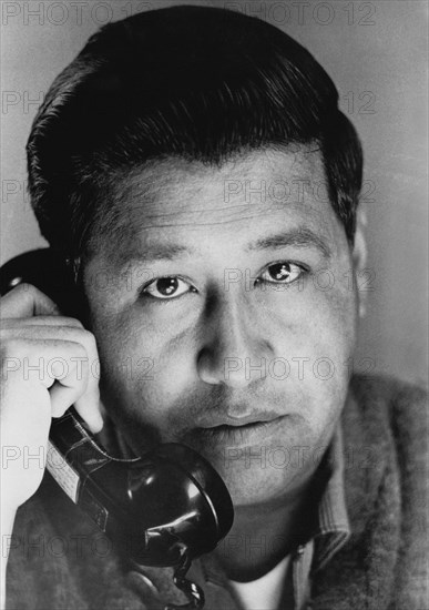 Cesar Chavez On The Phone - Photo12-Underwood Archives-UIG