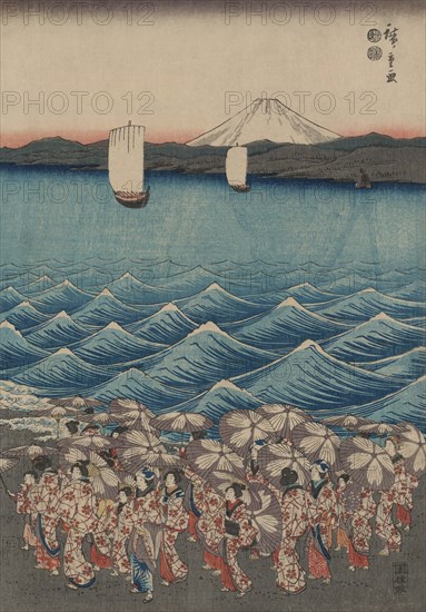 Opening celebration of Benzaiten Shrine at Enoshima in Soshu. "So¯shu¯ enoshima benzaiten kaicyo¯ sankei gunshu¯ no zu" 1848