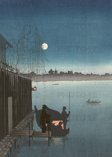 Sanbashi Bridge in Fukugawa at night. 1910