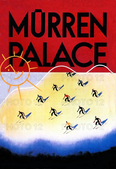Murren Palace: Skiing at Sunset 1935