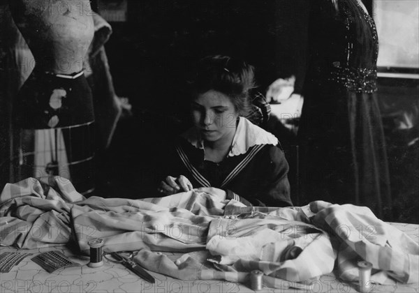 Helen Anderson, 16 years old. Works for Madame Robinson "Gowns," Copley Square, Pierce Building. Location: Boston, Massachusetts  1917