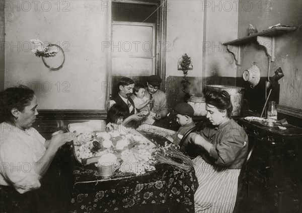 Italian Family makes flowers from their tenement apartment 1911