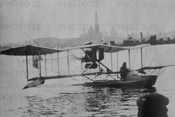 Biplane Land in the Canals of Venice; Captain Ginocchio's Airplane