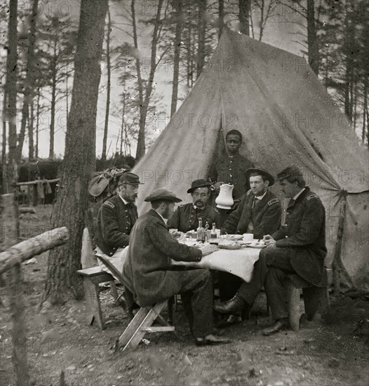 Brandy Station, Va. Dinner party outside tent, Army of the Potomac headquarters 1862