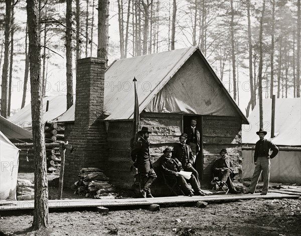 Brandy Station, Va. Officers in front of winter quarters at Army of the Potomac headquarters 1864