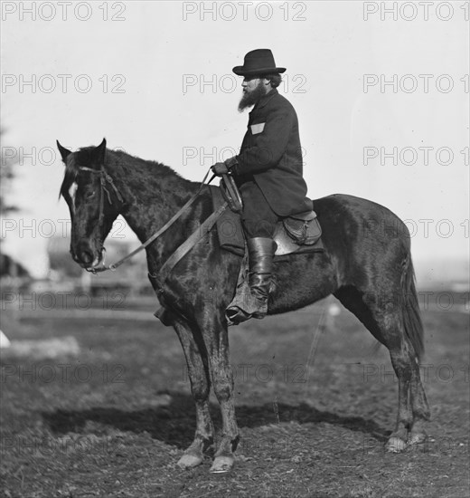 Brandy Station], [Virginia]. Alfred R. Waud, artist for "Harper's Weekly" (seated on a horse) at headquarters Army of the Potomac 1864