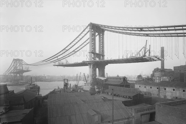 Manhattan Suspension Bridge under Construction as viewed from Brooklyn 1882