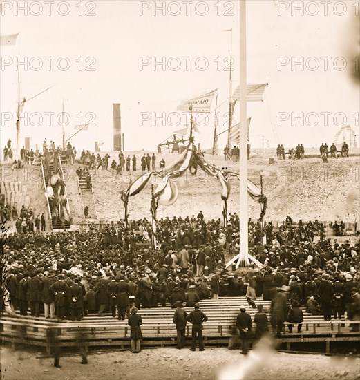 Charleston, South Carolina. Interior of Fort Sumter during the ceremony of raising the flag 1865