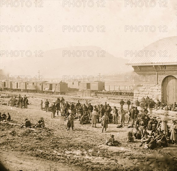 Chattanooga, Tenn. Confederate prisoners at railroad depot 1864